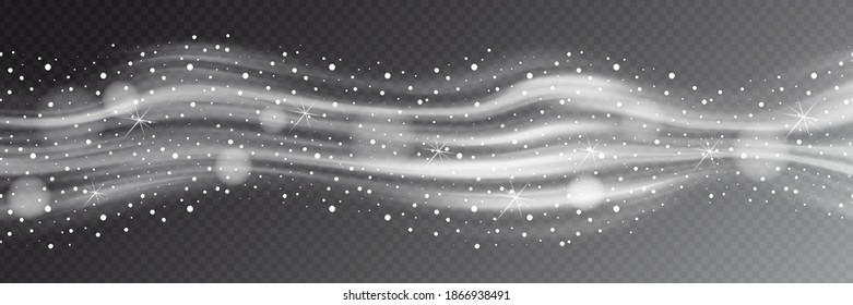 Blizzard on transparent background. It snows, bokeh effect. Vector design, banner.