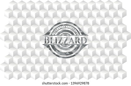 Blizzard realistic grey emblem with geometric cube white background