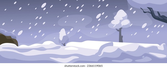 Blizzard Sweeps Across The Countryside, Blanketing Trees And The Serene Landscape In A Thick Layer Of Snow