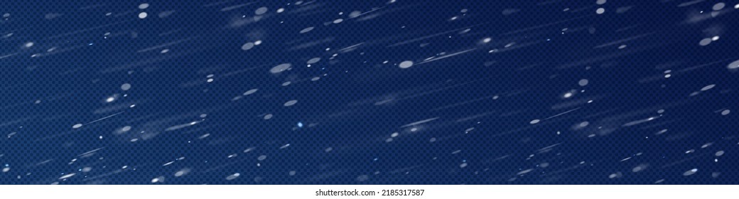 Blizzard and wind effect, flying snow, dust or rain drops isolated on transparent background. Vector realistic overlay illustration of snowstorm, winter hurricane