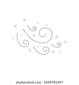 Blizzard, wind and snow cute hand drawn doodle minimalist vector illustration, simple symbol to describe weather, environment, climate cartoon object, weather forecast image