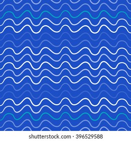 Blle marine seamless pattern with wavy horizontal stripes. Stylized Sea background.