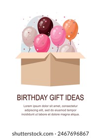 Blloons gift box on white background. Birthday gift. 