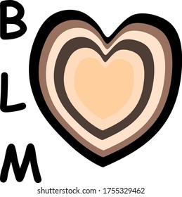 BLM or Black lives matter concept. Text of BLM and multicolor heart on white background. Vector and Illustration.