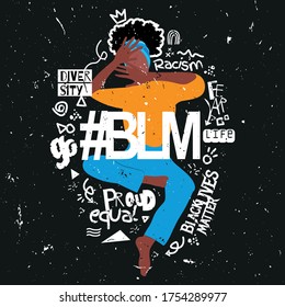 BLM. Black Lives Matter With Black Woman Flat Illustration 