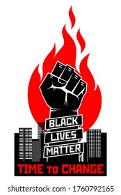 BLM Protest Concept Poster.  Black Lives Matter And Raised Strong Fist. Illustration, Vector