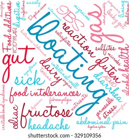 Bloating word cloud on a white background. 