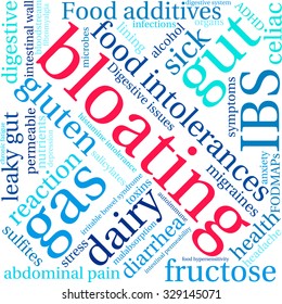 Bloating word cloud on a white background. 
