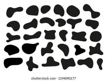Blob abstract irrecular shape set. Black drop or spot random organic or animal simple splotch. Flat design vector illustration collection.