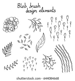 Blob brush hand drawn design elements. Different type of decorative items for your design