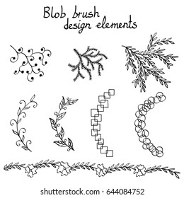 Blob brush hand drawn design elements. Different type of decorative items for your design