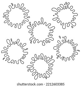 Blob with drops , black outline, vector illustration in cartoon style