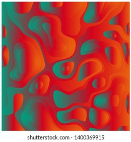 Blob flat background in duotone, bright red and green. Fluorescent colors for Lava lamp mirrored background. Minimal modern wallpaper design