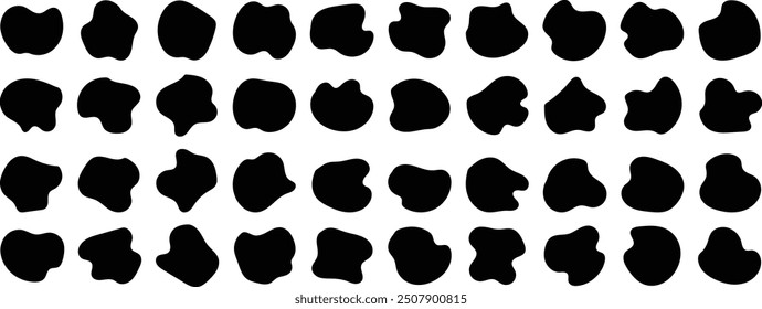 Blob icon set of abstract organic shapes. organic blobs and blotch of irregular shape. Inkblot silhouettes, simple liquid splodge elements. Big vector set.