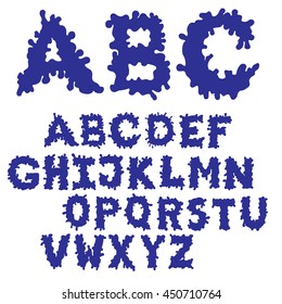 Blob Ink Font Filled. Hand drawn sketch font. Blue alphabet set. EPS 8
