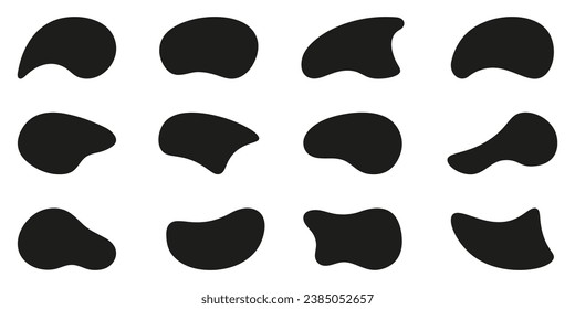 Forma irregular del Blob. Juego de Blotch Orgánico Aleatorio. Forma de silueta redonda líquida. Blobs Amorfos Fluidos. Colección De Burbujas Asimétricas Negras Sobre Fondo Blanco. Ilustración de vectores aislados.