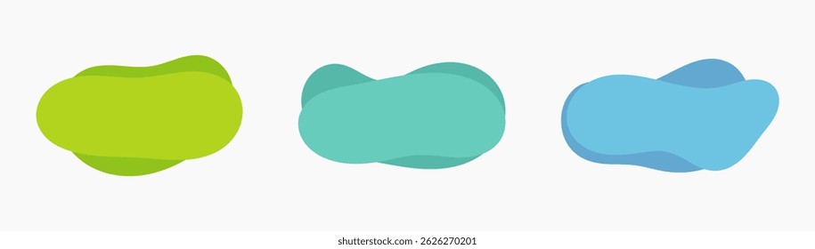 Blob Anuncios de ameba líquida en varias Formas. Los colores verde y azul suavizan los fondos modernos de la nube. Ilustración vectorial.