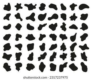 Blob mask shapes. Unique abstract liquid forms, organic black backgrounds and random design elements vector set. Basic asymmetric spots, black stains and inkblot silhouette isolated on white