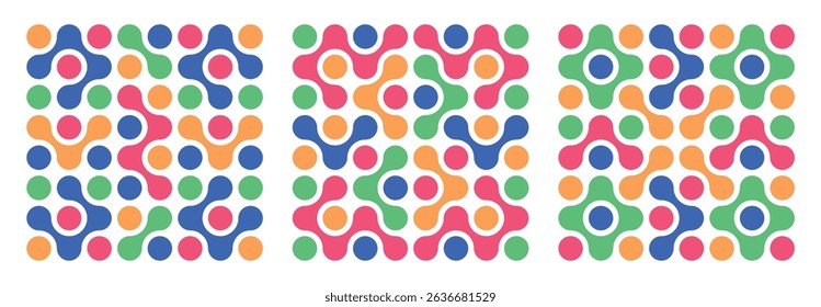 Blob pattern, abstract geometric shapes. Abstract multicolored organic drops, liquid spots. Set of bright abstract patterns from connected dots, metabol. Isolated vector illustration.