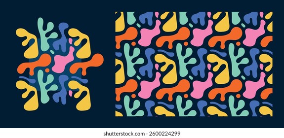Blob pattern. Colorful, repeating pattern with organic elements. Abstract background with random blotches.