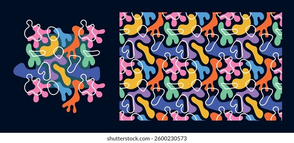Blob pattern. Colorful, repeating pattern with organic elements. Abstract background with random blotches.