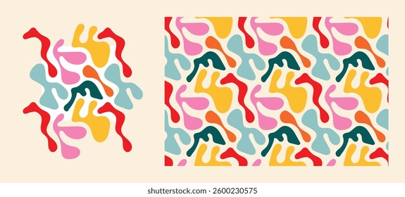 Blob pattern. Colorful, repeating pattern with organic elements. Abstract background with random blotches.