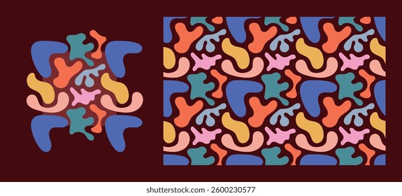Blob pattern. Colorful, repeating pattern with organic elements. Abstract background with random blotches.