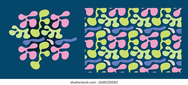 Blob pattern. Colorful, repeating pattern with organic elements. Abstract background with random blotches.