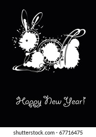 Blob rabbit in the new year on a black background