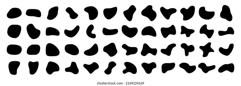 Blob round shapes set. Abstract liquid black elements collection. Inkblot symbols group. Random circular fluid geometric forms. Vector illustration isolated on white.