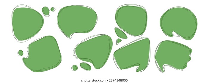 Blob shape abstract green color with line vector illustration isolated on transparent background. Set of abstract organic shapes.