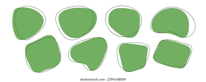 Blob shape abstract green color with line vector illustration isolated on transparent background. Set of abstract organic shapes.