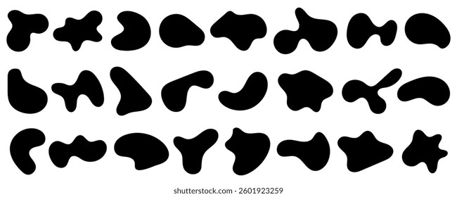 Blob shape organic. Abstract black organic blob shapes, fluid amorphous elements for modern design, liquid dynamic forms set for trendy branding, creative posters, contemporary graphic compositions.