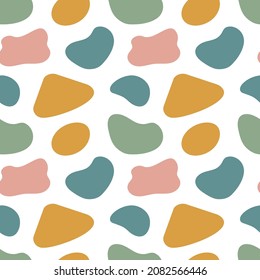 Forma de blob orgánica en estilo boho, ilustración vectorial patrón sin fisuras. Antecedentes de formas abstractas modernas y caída de líquido para diseño e impresión. Manchas básicas geométricas para el bebé