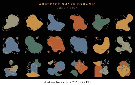 Blob forma orgánica en estilo boho, conjunto de Ilustración vectorial. Colección de formas modernas abstractas y gota líquida para el diseño y la impresión. Tinciones Básicas geométricas