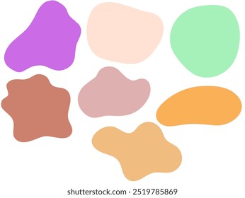 Blob shape organic in boho style, vector set. Abstract liquid shapes, colored fluid forms set. Modern graphic elements. Dy. Basic stains geometric, isolated elements on white background. Vector 10 eps