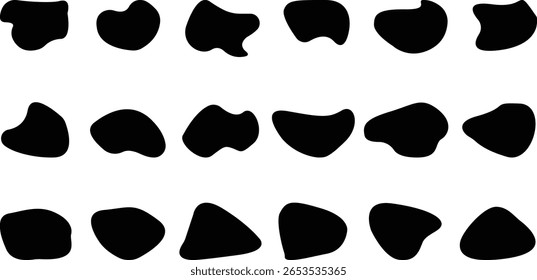 Blob shape organic set. Amorphous ink blob geometric round pattern. Blob abstract fluid shapes hand drawn collection.  Abstract watery forms template. 