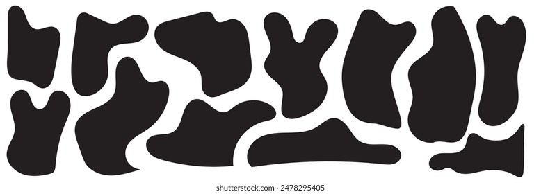 Klecksen-Form organisches Set. Kollektion von abstrakten Formen für Design und Malerei. Verschiedene Tropfen im modernen Stil. Flüssige Silhouette Tropfen im modernen Stil.
