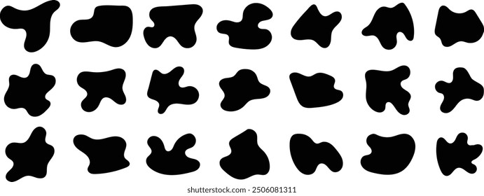 Blob shape organic set. Collection from abstract forms for design and paint. Black wavy liquid blobs. Amorphous random irregular blobs. 