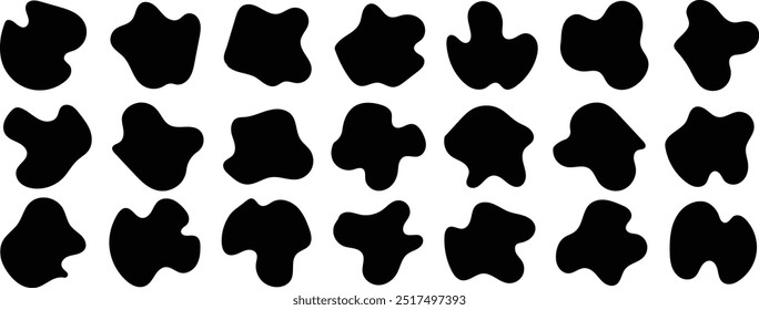 Blob shape organic set. Collection from abstract forms for design and paint. Black wavy liquid blobs. Amorphous random irregular blobs.