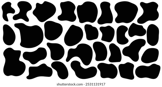 Blob shape organic set. Collection from abstract forms for design and paint. Black wavy liquid blobs. Amorphous random irregular blobs. Vector illustration. EPS 10