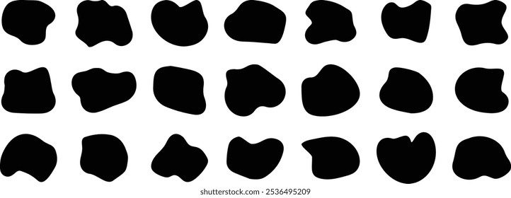 Conjunto orgánico en forma de gota. Colección a partir de formas abstractas para el diseño y la pintura. Blobs líquidos ondulados negros. Blobs irregulares aleatorios amorfos. diseño de Vector. EPS 10.