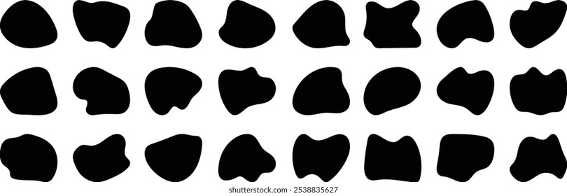 Blob shape organic set. Collection from abstract forms for design and paint. Black wavy liquid blobs. Amorphous random irregular blobs.