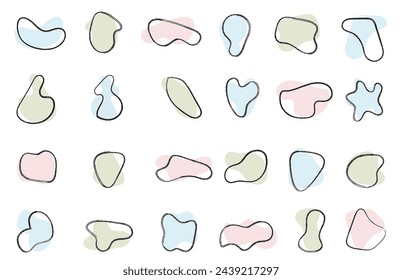 Conjunto orgánico de forma de mancha. Vector de forma de mancha más frío fluido para diseño abstracto. Forma de mancha mínima aleatoria irregular. Plantilla de formas acuosas abstractas. Icono de conjunto de gotas orgánicas sobre fondo transparente.