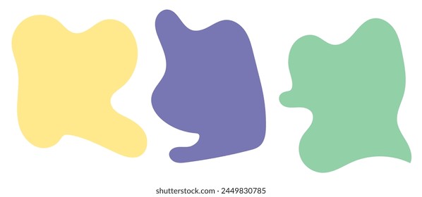 Conjunto orgánico de forma de mancha. Vector de forma de mancha más fría de fluido para diseño abstracto. Forma de mancha mínima aleatoria irregular. El agua Abstractas forma Plantilla. Icono de conjunto de gotas orgánicas sobre fondo blanco.