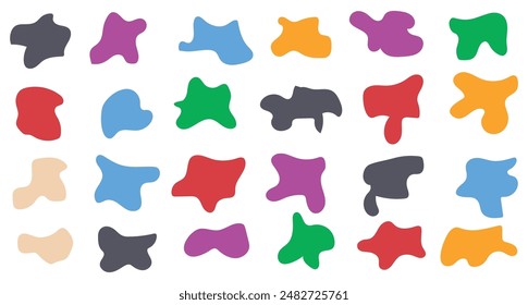 Klecksen-Form organisches Set. Fluid Cooler Blob Form Vektorgrafik für abstraktes Design. Unregelmäßige zufällige Minimalblob Form. Abstrakte wässrige Formen bilden Vorlage. Organische Kleckse setzen Symbol auf weißem Hintergrund.