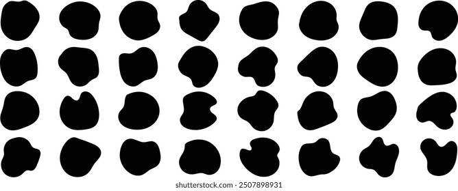 Blobform organisches Set. Blob-Symbol. Schwarzer Fleck unregelmäßige Form Vektorgrafik. Set von abstrakten schwarzen organischen geformten Blobs Elemente