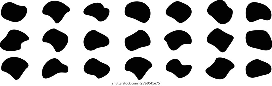 Blobform organisches Set. Blob-Symbol. Schwarzer Fleck unregelmäßige Form Vektorgrafik. Set von abstrakten schwarzen organischen geformten Blobs Elemente