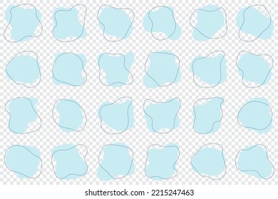 Blob shape organic. Set of irregular round blot form graphic element. Organic amoeba blob shape abstract blue color with line. Doodle drops with outline circle. Vector illustration