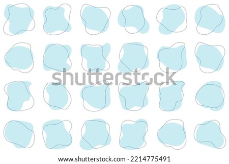 Blob shape organic. Set of irregular round blot form graphic element. Organic amoeba blob shape abstract blue color with line. Doodle drops with outline circle. Vector illustration
